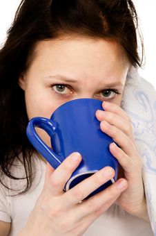 The Diseased Beautiful Girl Lying On The Bed, And Drink Medicine Stock Photo The Diseased Beautiful Girl Lying On The Bed, And Drink Medicine Stock Photo