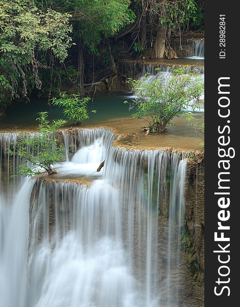 Lanscape photo of deep forest Waterfall in Kanchanaburi, Thailand