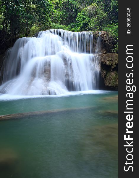 Lanscape photo of deep forest Waterfall in Kanchanaburi, Thailand