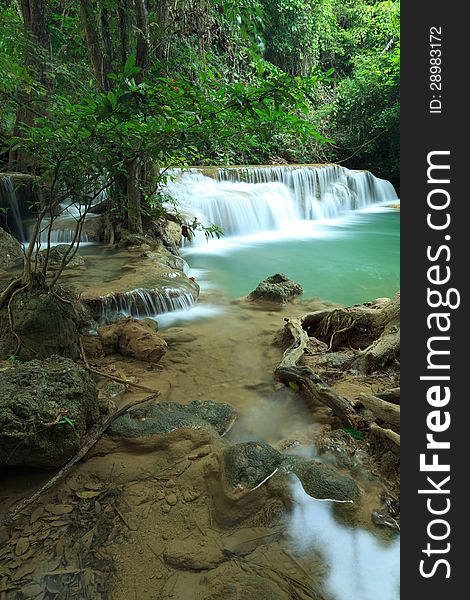 Deep forest Waterfall in Kanchanaburi, Thailand