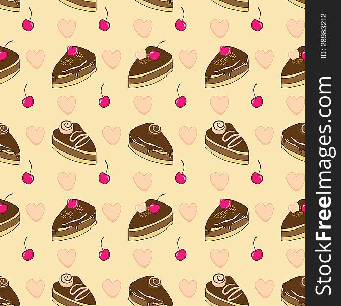 Seamless vector pattern with chocolate cakes