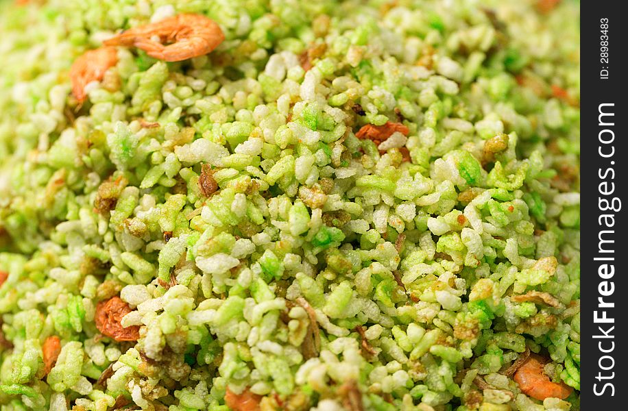 Green Rice With Shrimp Close-up