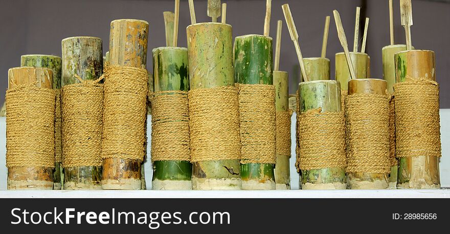 Traditional food cooking utensils made of bamboo and coir in Kerala, South India, for hundreds of years. Traditional food cooking utensils made of bamboo and coir in Kerala, South India, for hundreds of years