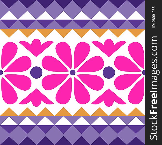 Vector seamless geometry pattern with flowers