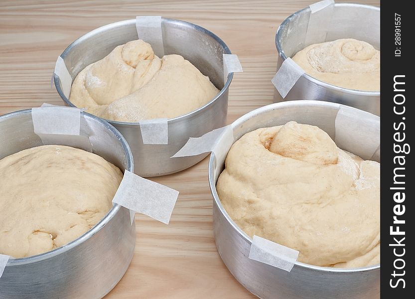 Baking pan with the dough for the cake or pie.