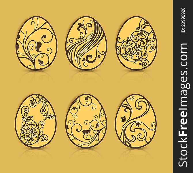 Easter eggs painted by floral patterns on brawn, vector illustration. Easter eggs painted by floral patterns on brawn, vector illustration