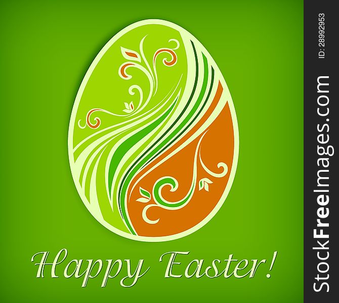 Easter egg painted by floral patterns & text on green, vector illustration. Easter egg painted by floral patterns & text on green, vector illustration