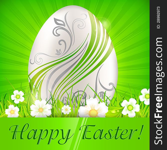 Egg with flowers on green & text