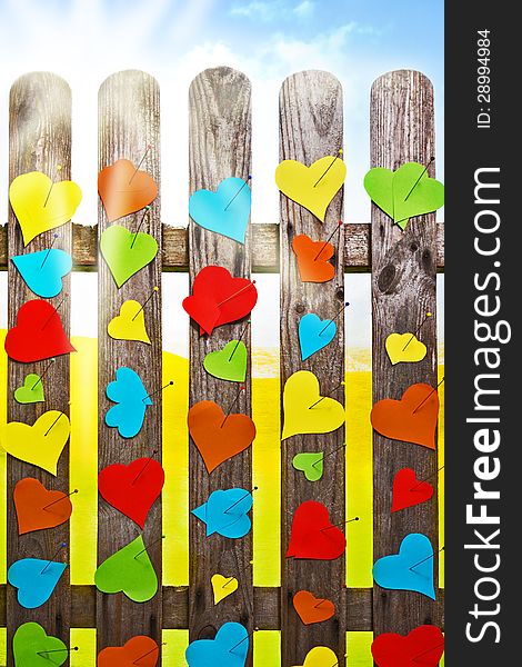 Heart Fence Hearts Love Meny Colour Valentines Day Paper