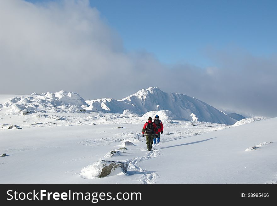 Winter walk in the mountains.