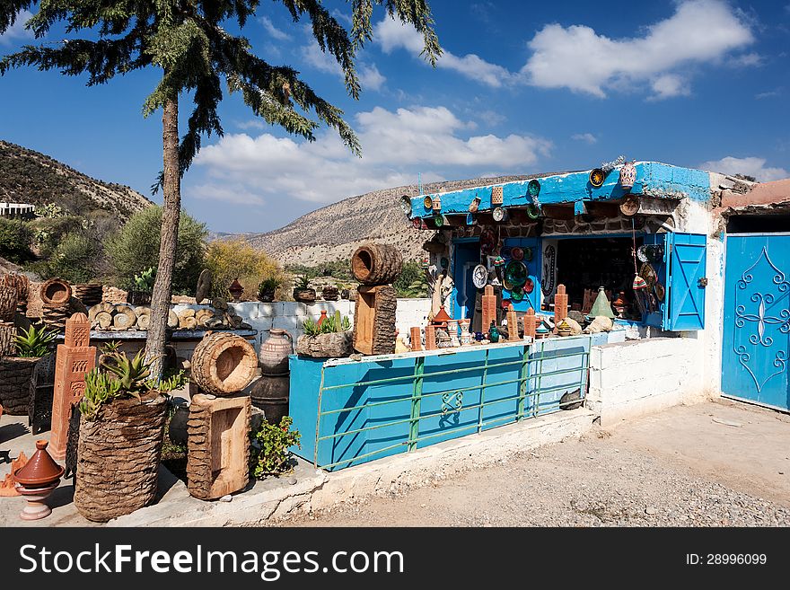 Souvenir shop in the Atlas Mountains in Morocco