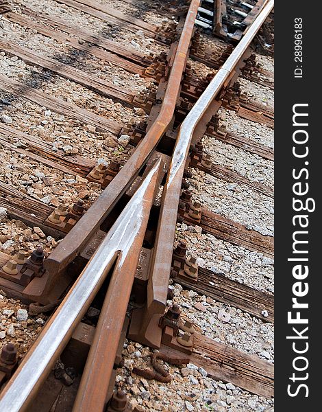 Railway junction. Perspective of crossing rails. Railway junction. Perspective of crossing rails.