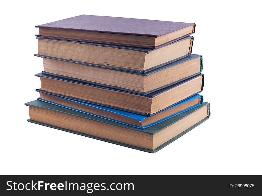 Pile of old books isolated over white background