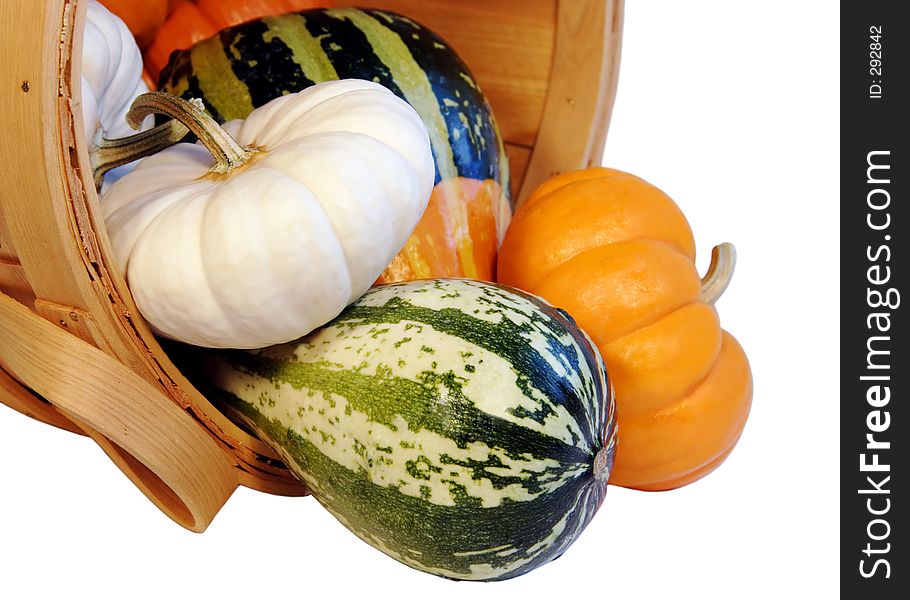 Pumpkins and gourds in a basket