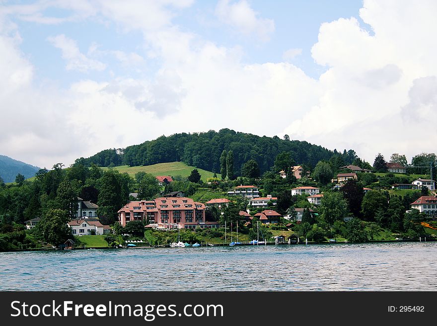 A scenic place on the Bank of Luzen river in Switzerland.