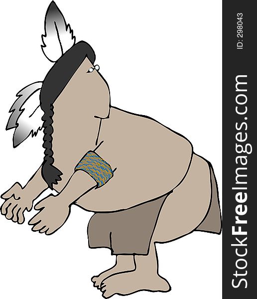 This illustration depicts a native American Indian in a crouching position. This illustration depicts a native American Indian in a crouching position.