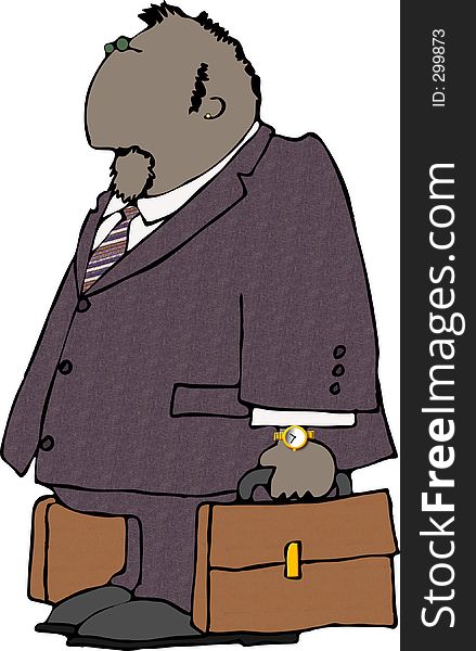 This illustration depicts a black man in a business suit carrying two suitcases. This illustration depicts a black man in a business suit carrying two suitcases.