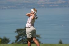Lady Golf Swing At Leman Lake Royalty Free Stock Photos Lady Golf Swing At Leman Lake Royalty Free Stock Photos