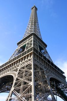 Eiffel Tower And Blue Sky In Paris France Stock Photo