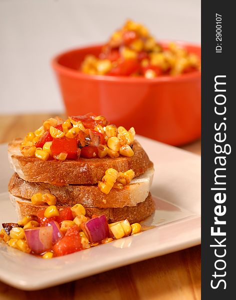 Corn, Tomato Bruschetta