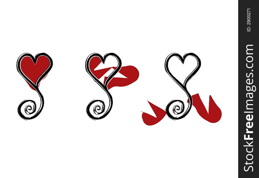 Illustration of Sequence of Happy Heart Breaking Apart. Illustration of Sequence of Happy Heart Breaking Apart