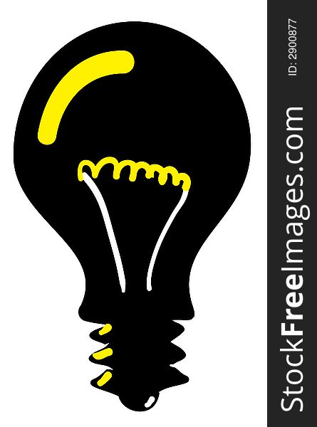 Illustration of light bulb (black silhouette with yellow filament)
