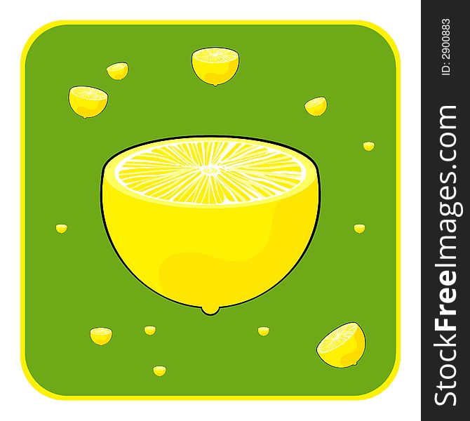 Illustration of half a lemon set on a green background