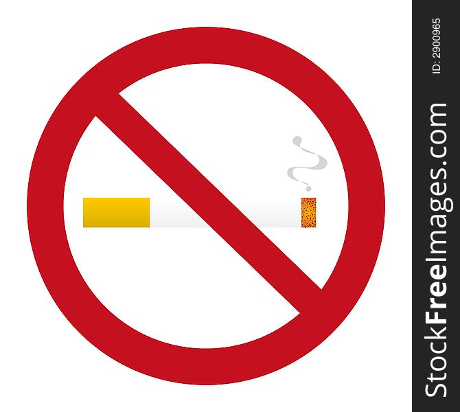 Illustration of lit cigarette indicating prohibition of smoking. Illustration of lit cigarette indicating prohibition of smoking