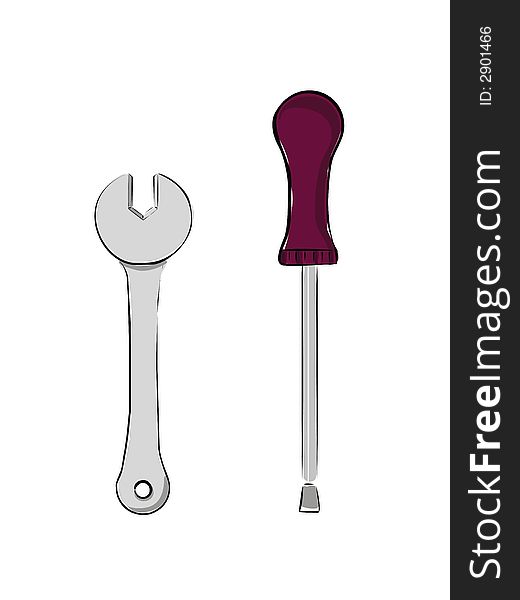 Illustration of Screwdriver and Wrench