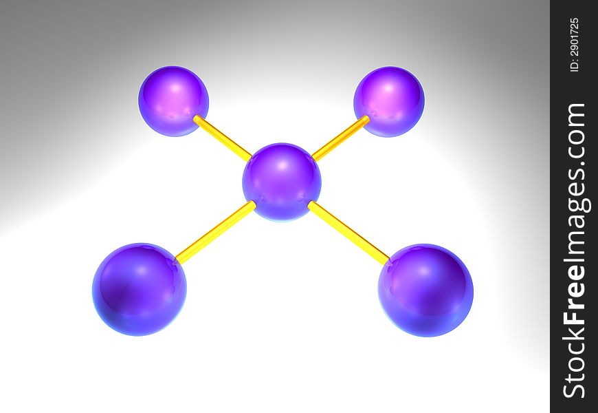 3d rendering of network node with 5 elements. 3d rendering of network node with 5 elements