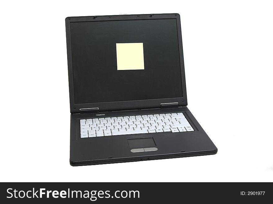 Laptop notebook isolated on white with postit on it