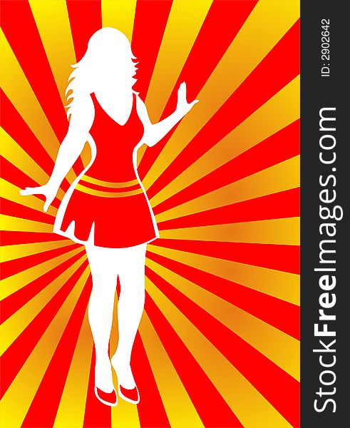 White silhouette the woman in a red dress on a striped background. White silhouette the woman in a red dress on a striped background.