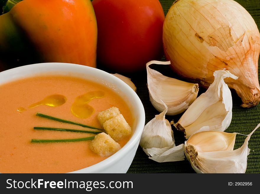 Gazpacho is cold soup typical Spanish cream that is popular in warmer areas and during the summer. Gazpacho is cold soup typical Spanish cream that is popular in warmer areas and during the summer