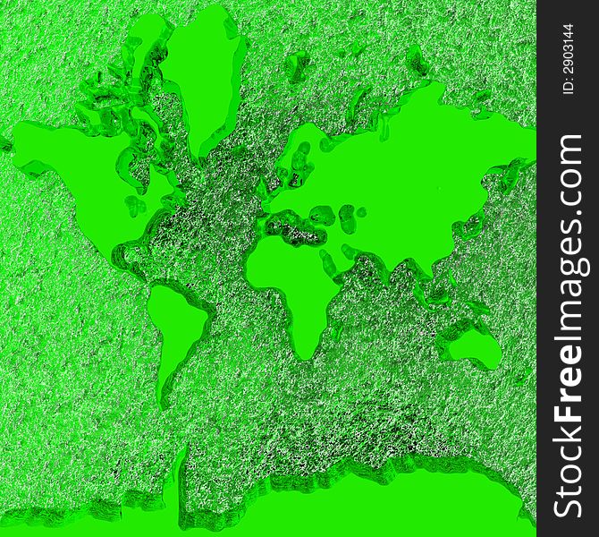 A Three-dimensional atlas of the earth with the land rising from a liquid background. A Three-dimensional atlas of the earth with the land rising from a liquid background.