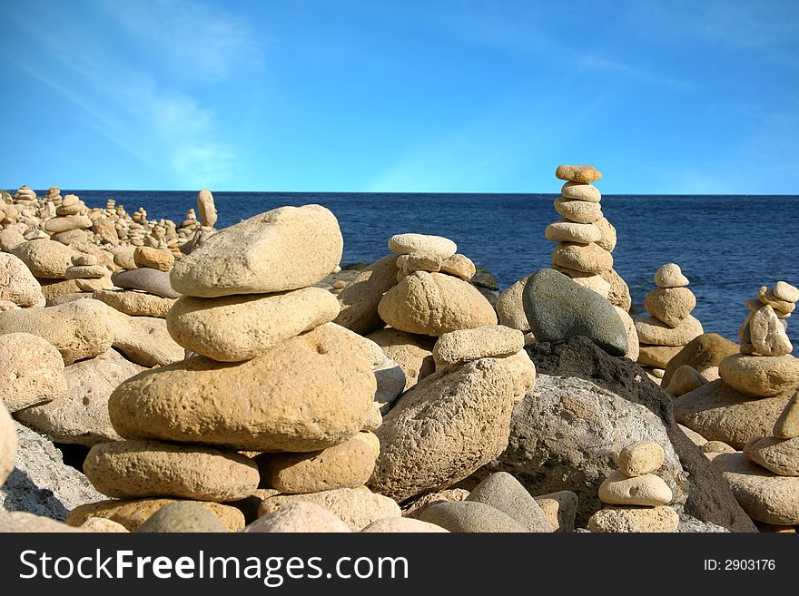 Balanced stones at the beach of San Pedro - Cabo de gata - Andalusia - Spain