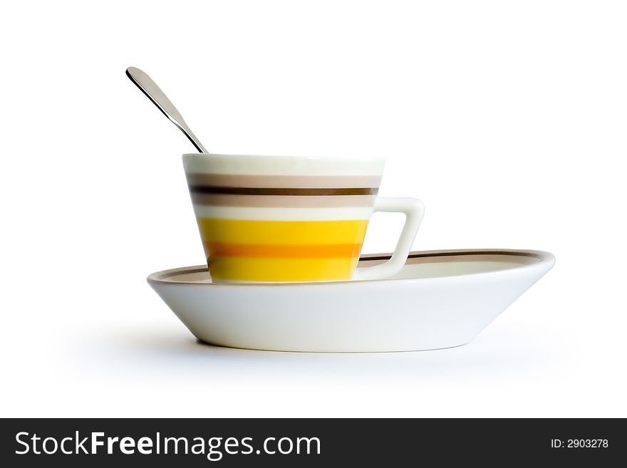 Cup of black coffee on white background