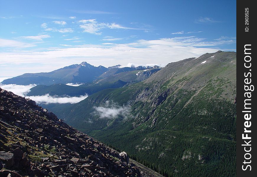 Looking towards Longs Peak high in the Rocky Mountains. Looking towards Longs Peak high in the Rocky Mountains.