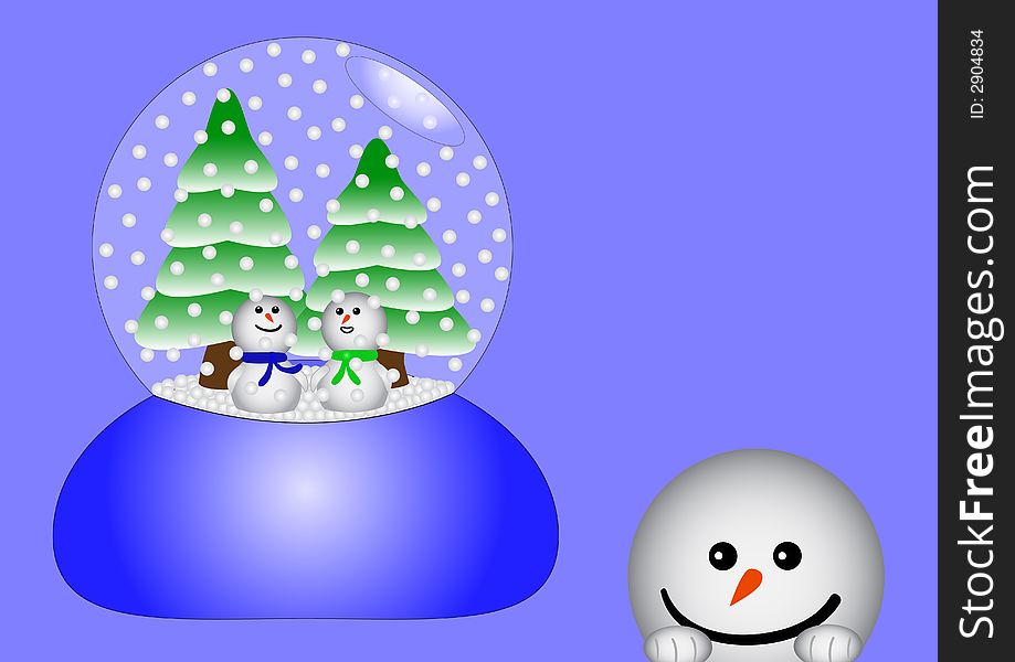 Two happy snowmen together in a glass. Two happy snowmen together in a glass
