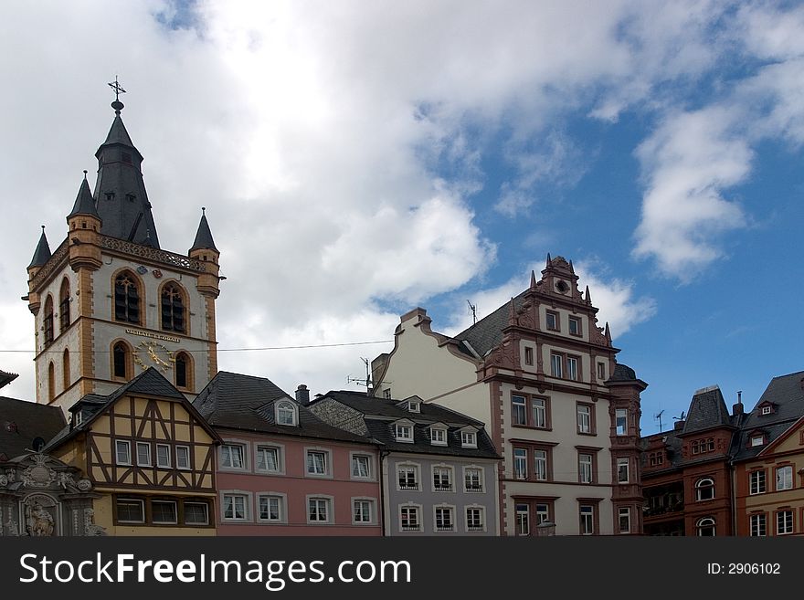 St Gangolf Church and houses in the ancient German city of Trier