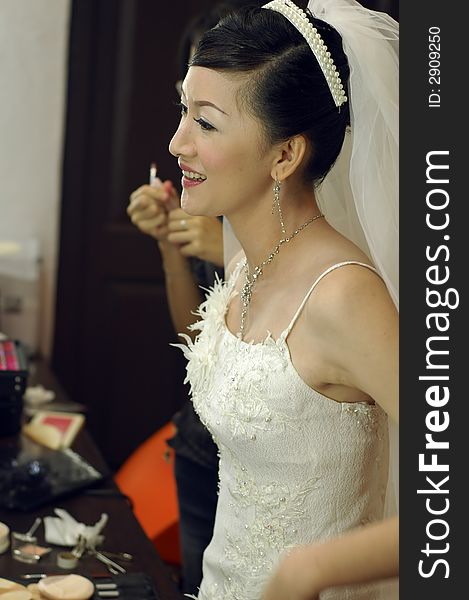Beautiful Asian Chinese bride at bridal house. Beautiful Asian Chinese bride at bridal house