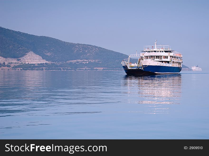 Blue ferry boat link between greek islands