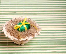 Green Easter Egg In A Straw Hat Stock Image Green Easter Egg In A Straw Hat Stock Image
