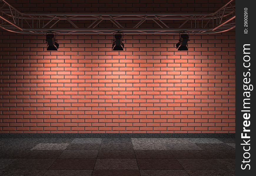 Gallery Interior with Bricks Wall.  3D Render.