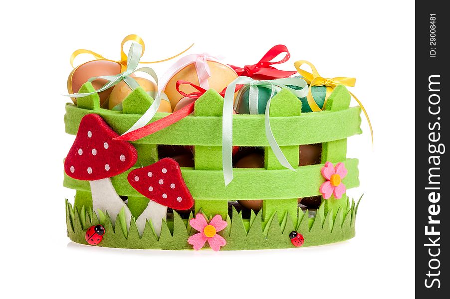 Easter Eggs In The Green Decorative Basket