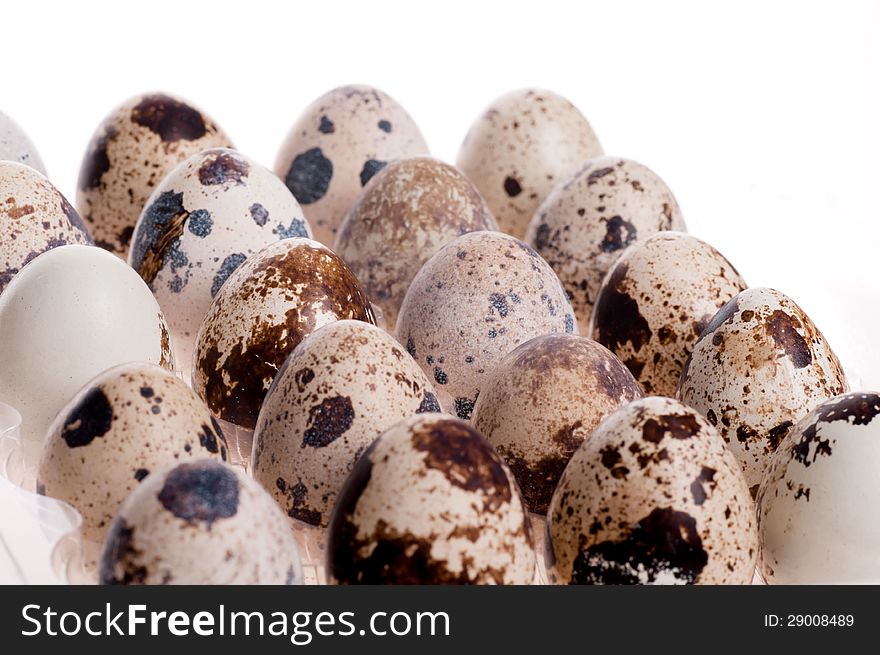 Quail eggs in a number of on white. Quail eggs in a number of on white