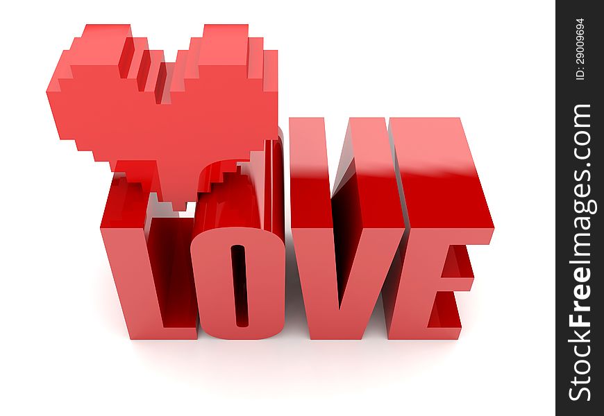 3D text Love and heart.