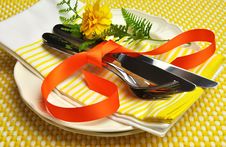 Yellow Theme Formal Dinner Table Setting. Royalty Free Stock Image Yellow Theme Formal Dinner Table Setting. Royalty Free Stock Image