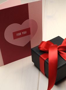 Love Theme Gift Card, For You, With Black Box Gift, Vertical. Stock Images Love Theme Gift Card, For You, With Black Box Gift, Vertical. Stock Images