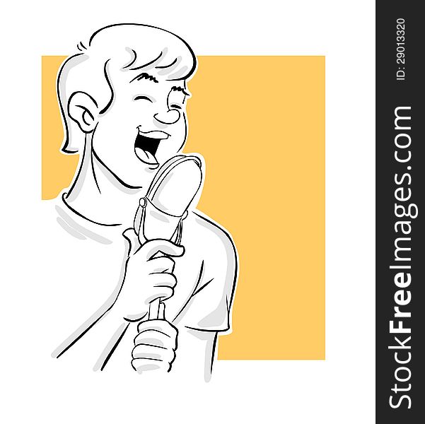 Guy singing karaoke on microphone illustration. Guy singing karaoke on microphone illustration