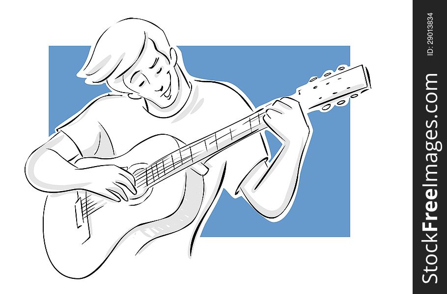 Guy playing the guitar line-art illustration